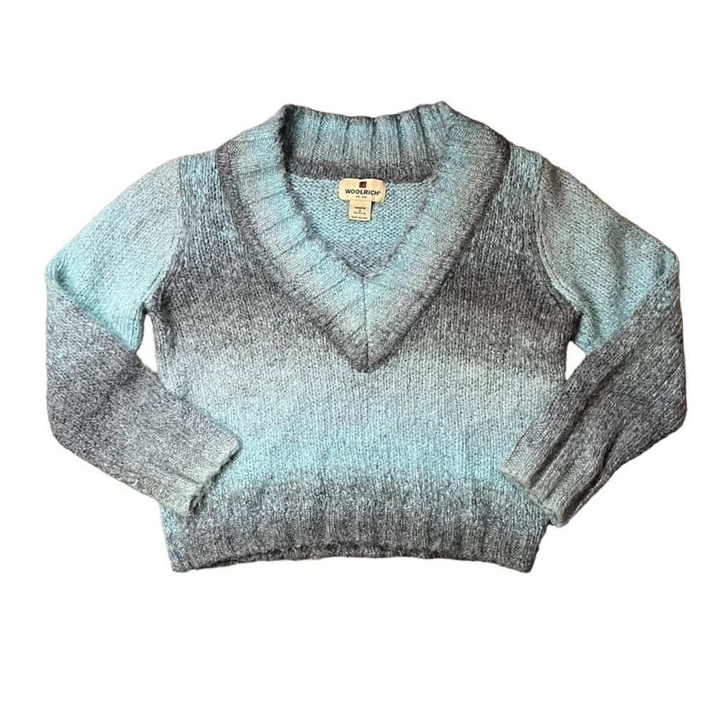 Woolrich Petite Cropped Teal & Gray Wool Blend Sweater Sz SP